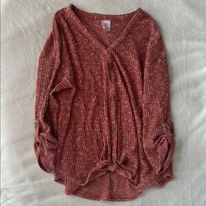 Red Button-Up Knit Top
